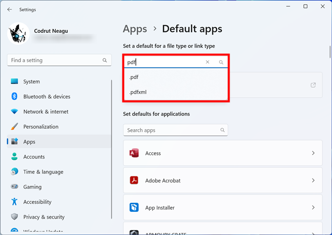 Entering the file type or protocol name in the search field