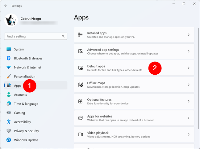 How to get to the Default apps in Windows 11's Settings