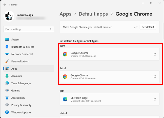 What you see when Chrome is the default browser in Windows 11