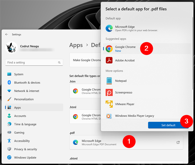 Make Chrome the app for PDF files in Windows 11