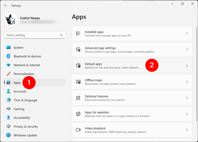 Opening Default apps in Windows 11's Settings