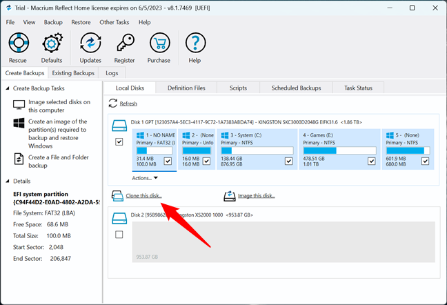 Choose Clone this disk