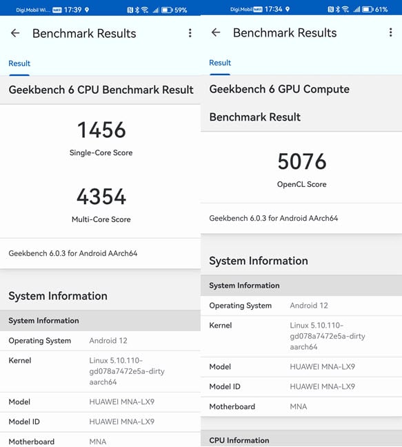 HUAWEI P60 Pro - The results you get in Geekbench 6