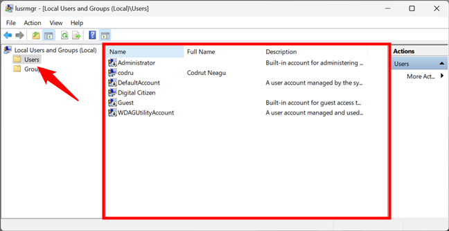 List of user accounts shown by lusrmgr.msc