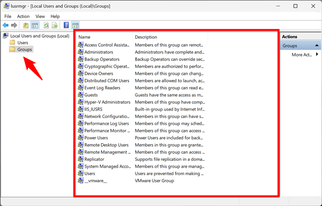 List of user groups in Windows shown by lusrmgr.msc