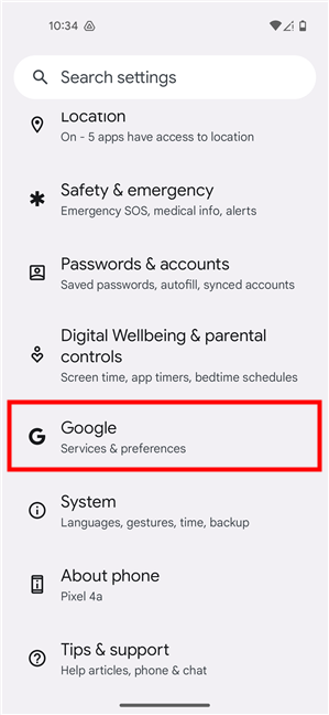 Open the Android Settings and go to Google