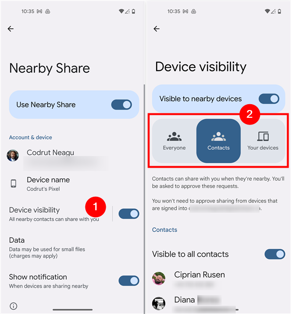 Configure Device visibility for Nearby Share