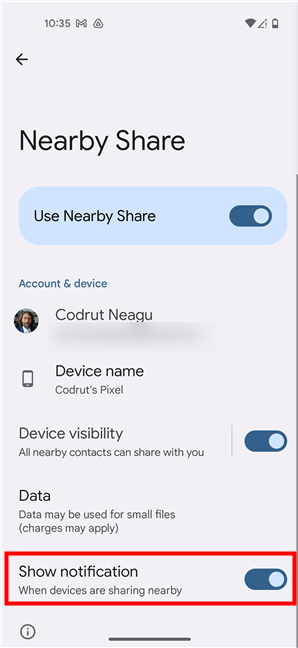 Allow Nearby Share to show notifications