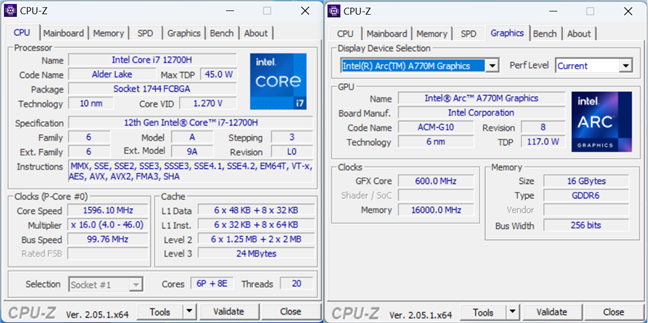 CPU and GPU tech specs
