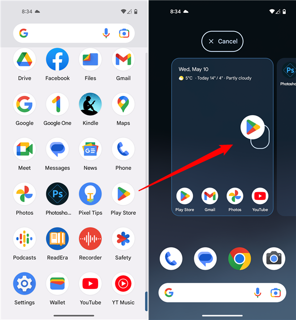 Drag and drop the app to add a Home screen shortcut