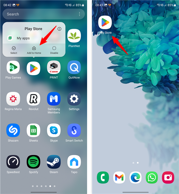 How to add Play Store to the Home screen of a Samsung Galaxy smartphone