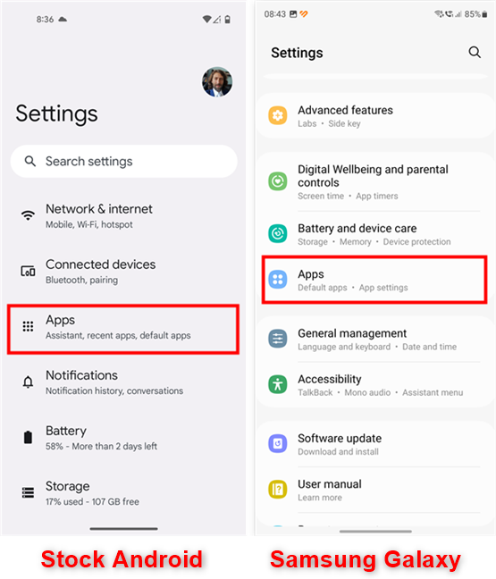 Access Apps in the Android Settings
