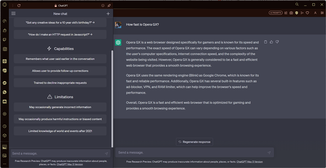 ChatGPT is one click away when using Opera GX
