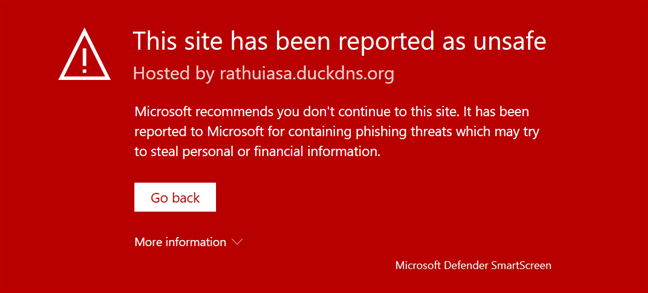 A phishing website that has been blocked