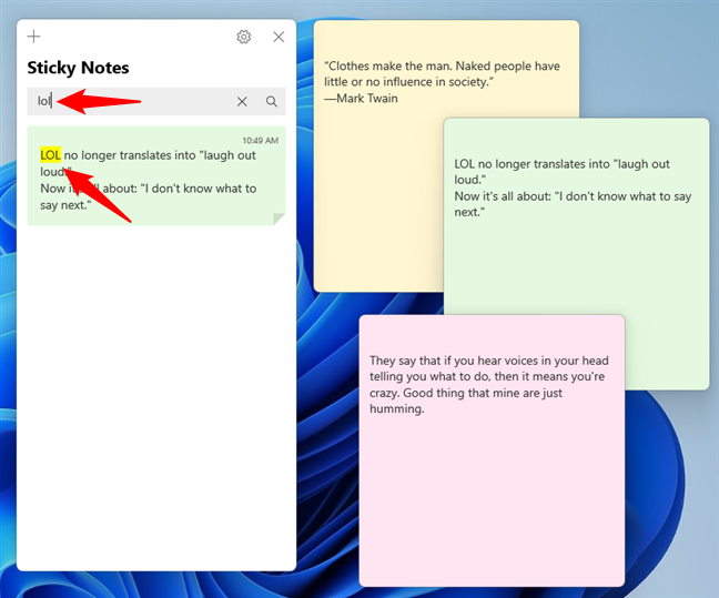 Search in Sticky Notes