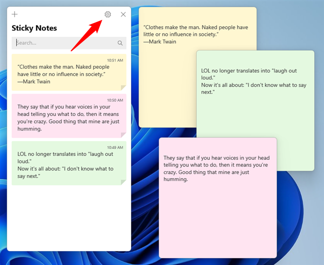 Open Settings in Sticky Notes