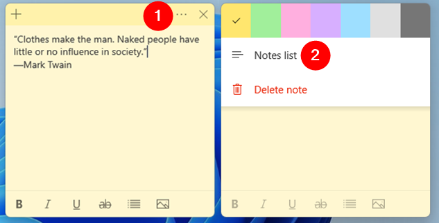 Open Notes list in Sticky Notes