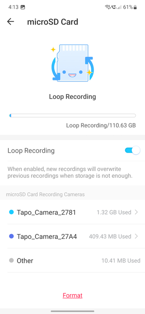 Each camera has its own recording feed on the microSD card