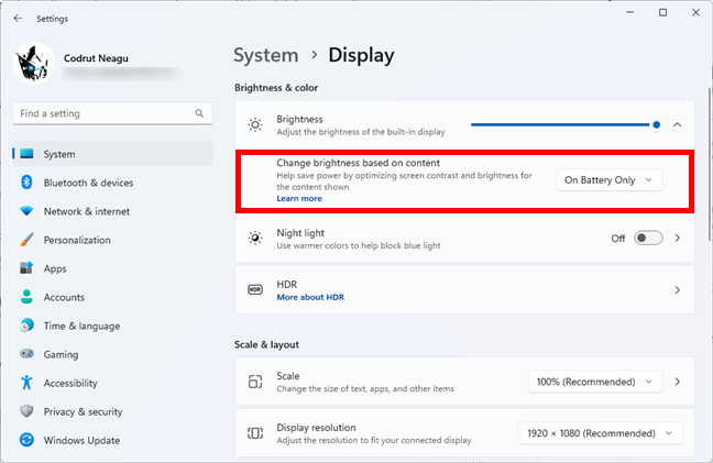 Change brightness based on content