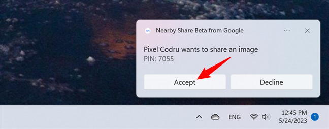 Nearby Share notification on Windows