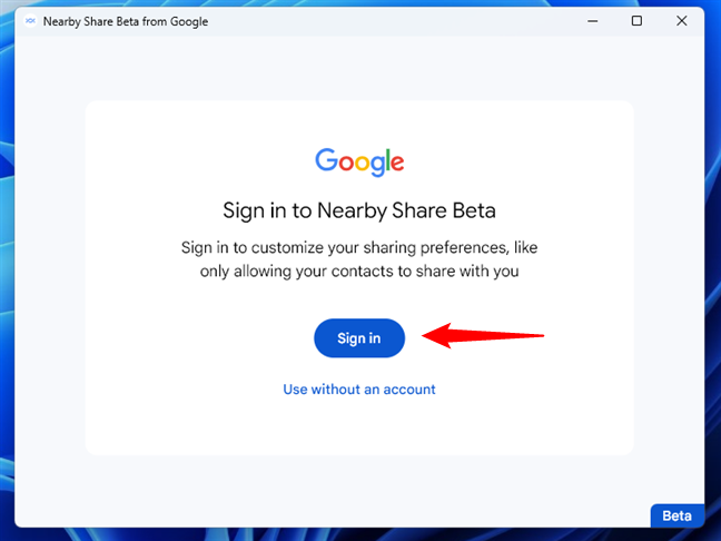 Sign in to Google Nearby Share