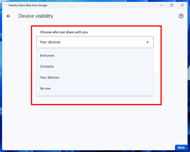 Set up Nearby Share Device visibility