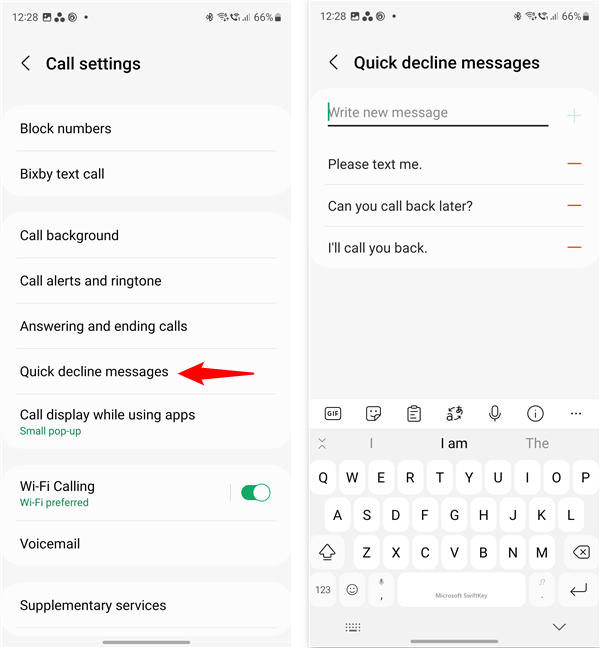Quick decline messages on Samsung Galaxy