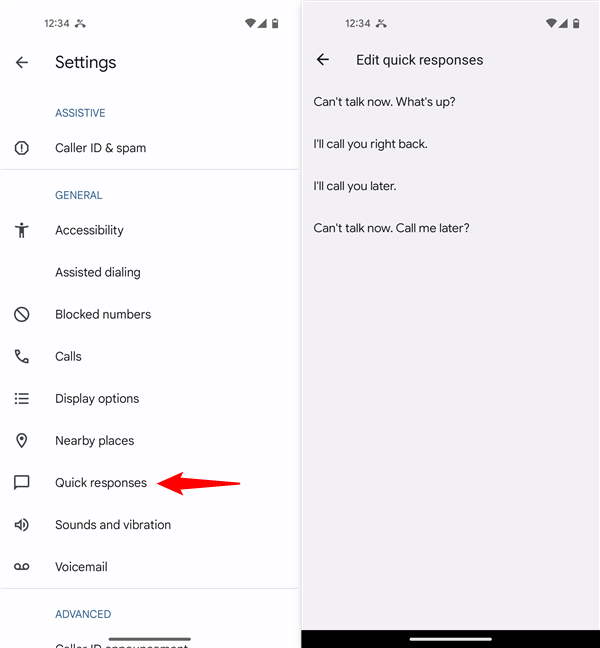 Edit quick responses on Android