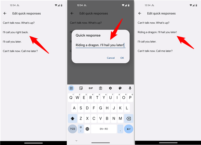 How to change quick responses on Android