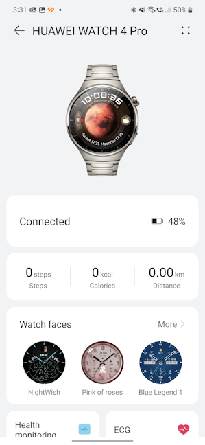 The watch is now connected to the HUAWEI Health app