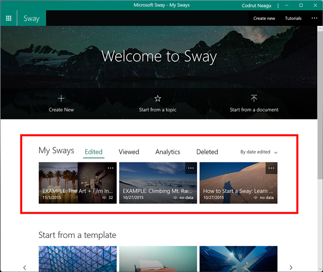 My Sways in Microsoft Sway