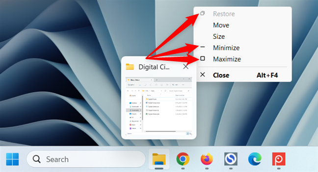 Right-click on a preview to open a menu that lets you minimize, maximize, and restore the window