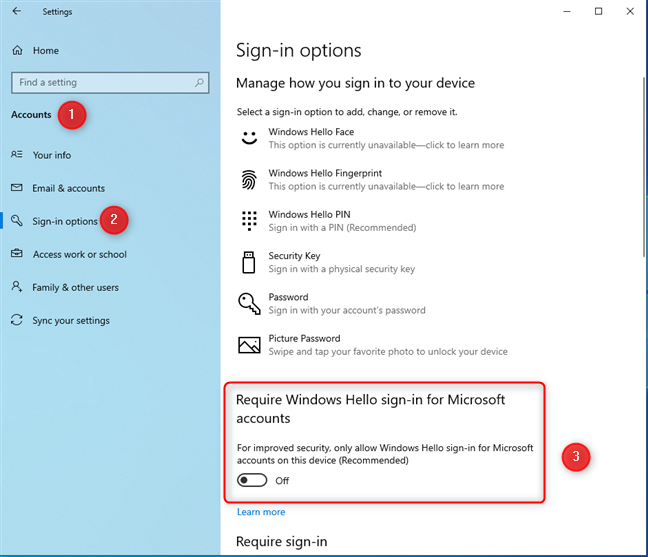 Turn Off Require Windows Hello sign-in for Microsoft accounts