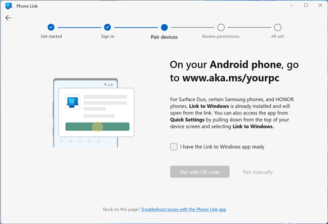 Install Link to Windows on the Android smartphone
