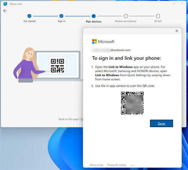 Use your Android to scan the QR code in Windows