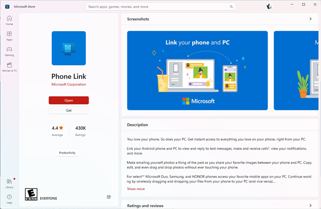 Phone Link is available in the Microsoft Store
