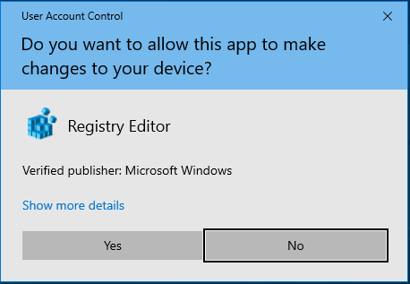 UAC asks for confirmation to run regedit