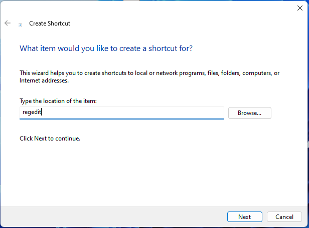 Create a shortcut to regedit