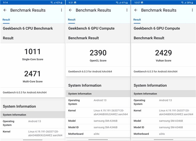 Benchmark results in Geekbench 6