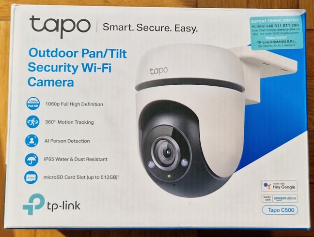 The packaging for TP-Link Tapo C500