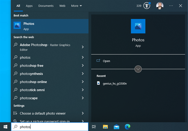 Search for photos in Windows 10