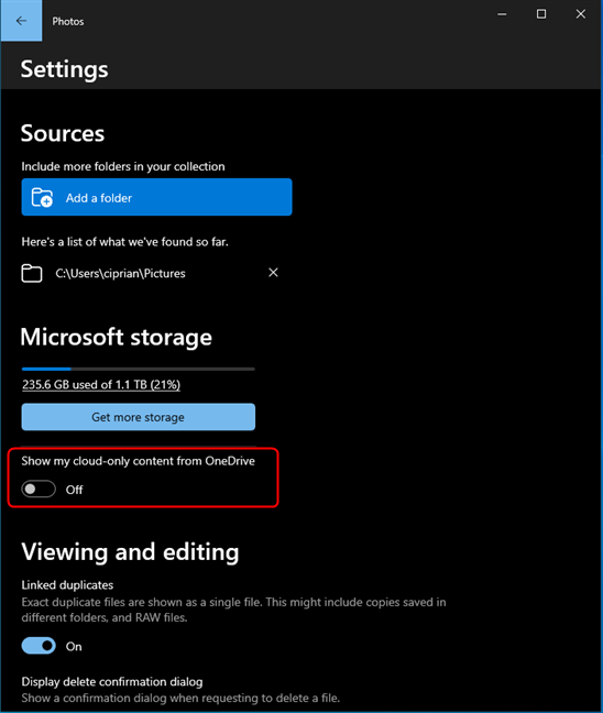 Turn off the OneDrive folder from the Photos app