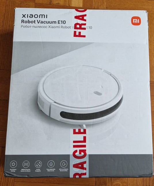 Xiaomi Robot Vacuum E10 comes in a large cardboard box