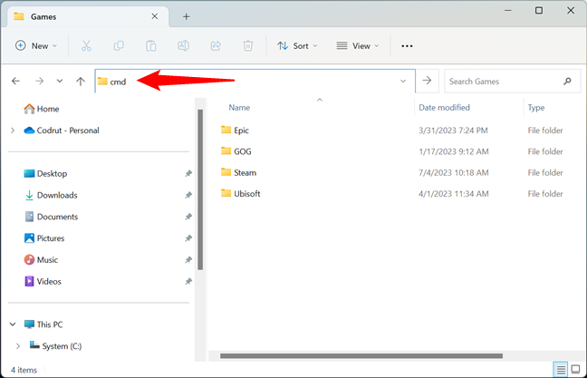 Opening Command Prompt at the location of the folder