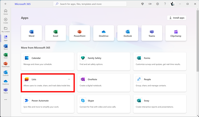 Microsoft Lists can be accessed from the Microsoft 365 (Office) app