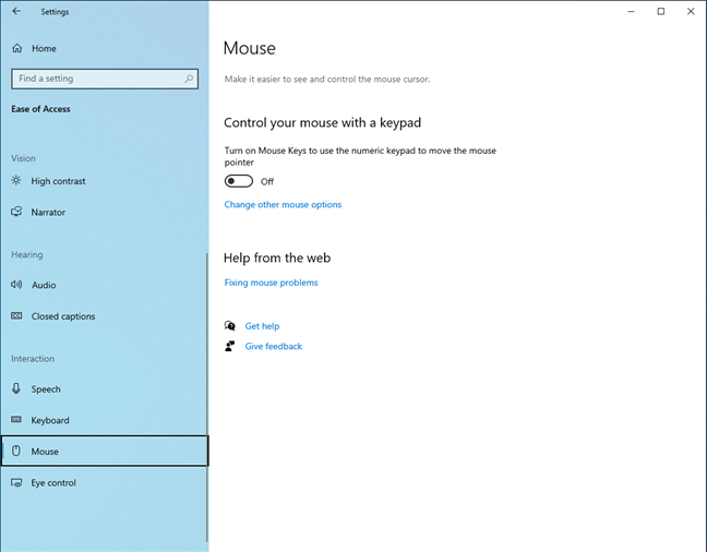 In Windows 10 Settings, go to Ease of Access > Mouse