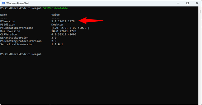 Windows PowerShell version 5.1