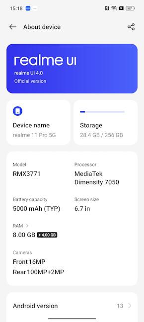 Details about the hardware inside the realme 11 Pro