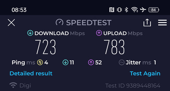 The results you get in Speedtest