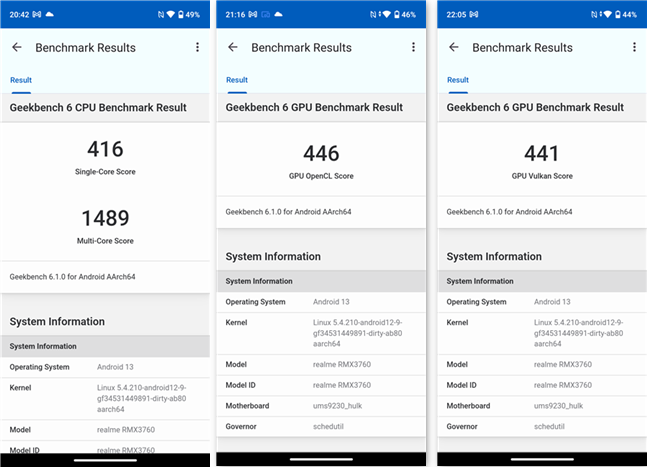 Benchmark results in Geekbench 6